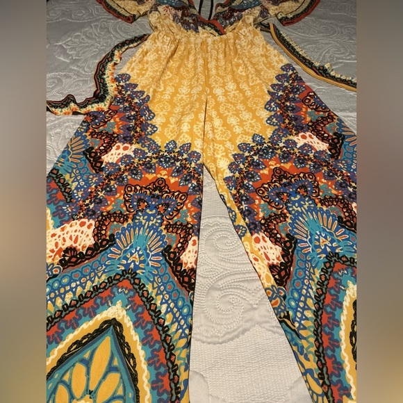 Flying Tomato Bohemian Yellow and Blue Jumpsuit - Picture 14 of 15